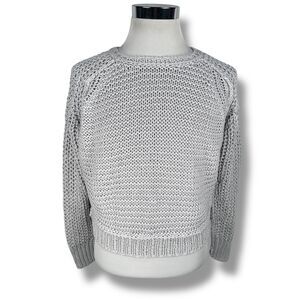 We The Free By Free People Crochet Crop Sweater 100% Linen Women’s XS Light Gray